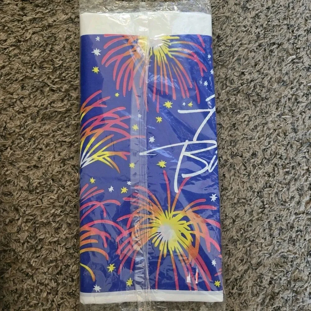 Vintage 90’s Fireworks Happy Birthday Table Cover 54x96 Design Ware American